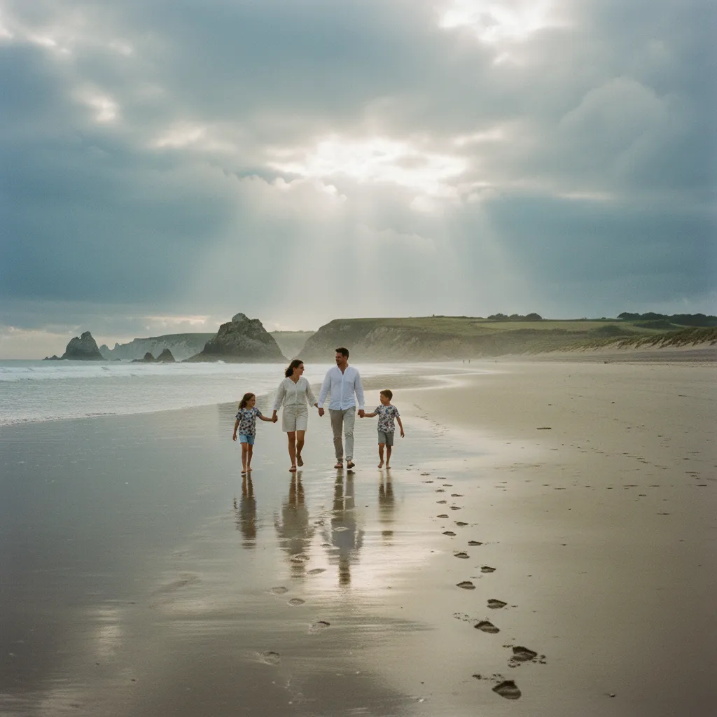 Balade en famille sur une plage de sable fin du Finistère, à deux pas des résidences Lagrange