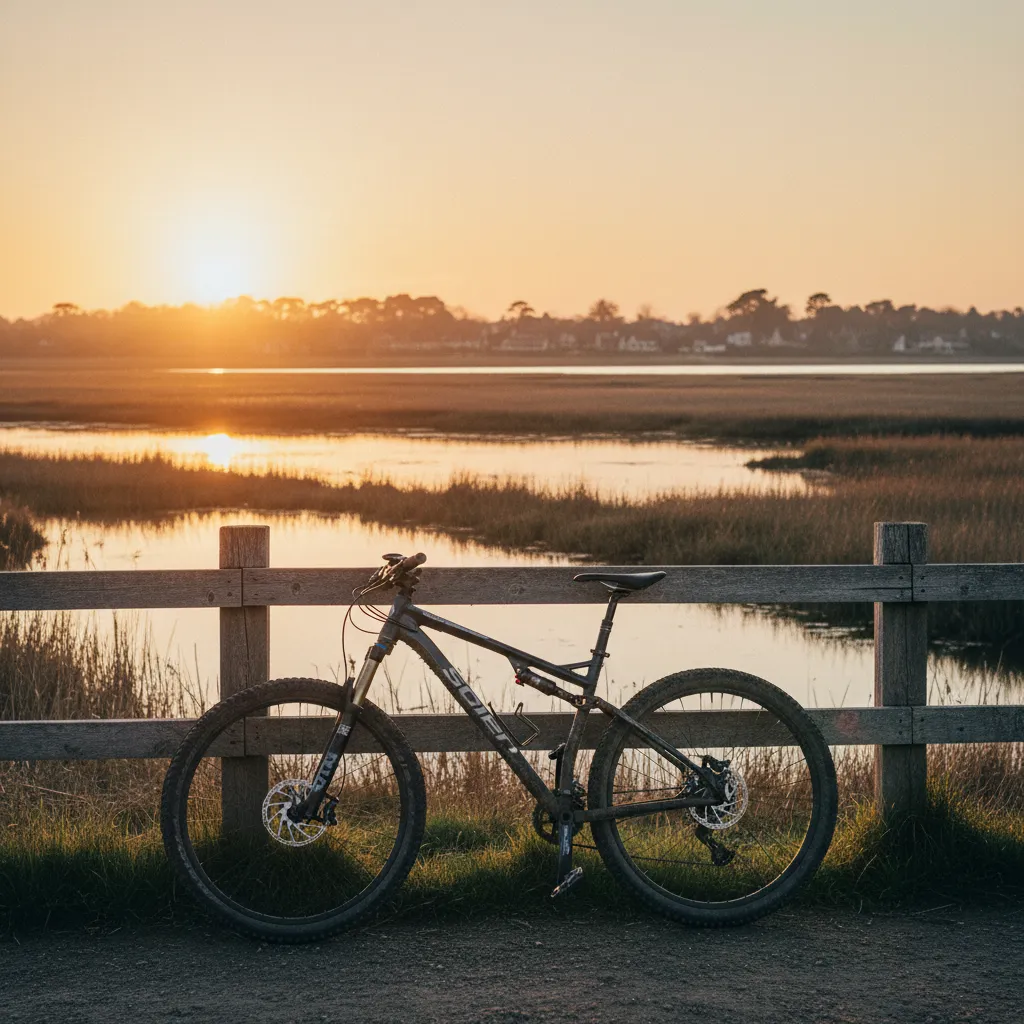 Pause contemplative face aux marais de la baie de Somme lors d'une sortie VTT