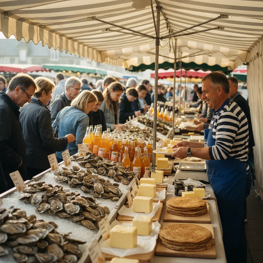 Les marchés bretons : huîtres, cidre fermier et galettes de sarrasin à prix doux