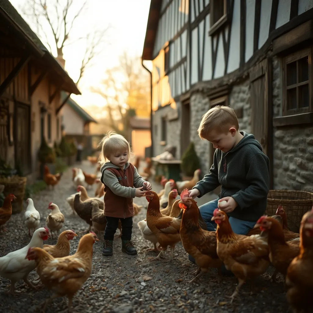 Enfants participant à la collecte des œufs dans une ferme pédagogique bretonne