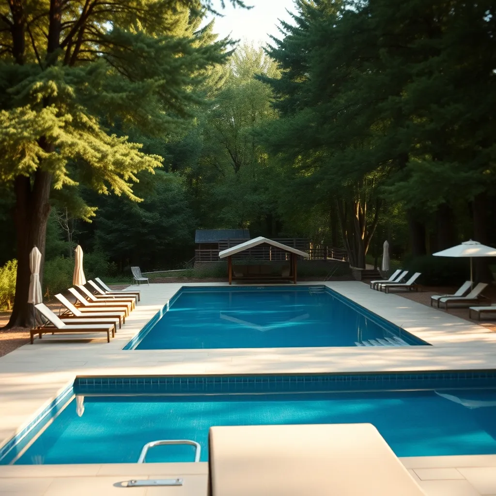 La piscine chauffée du domaine, entourée par la végétation du parc