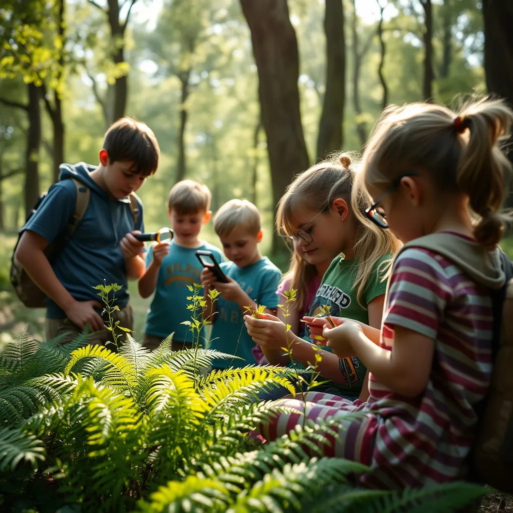 Atelier découverte de la nature en forêt bretonne lors d'une colonie environnement