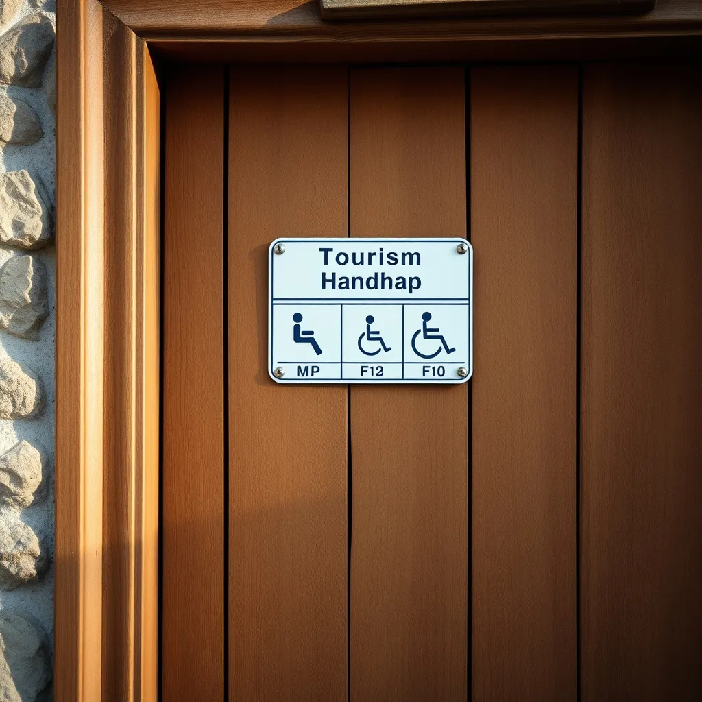 Plaque du label Tourisme et Handicap affichant les quatre pictogrammes sur la porte d'un gîte