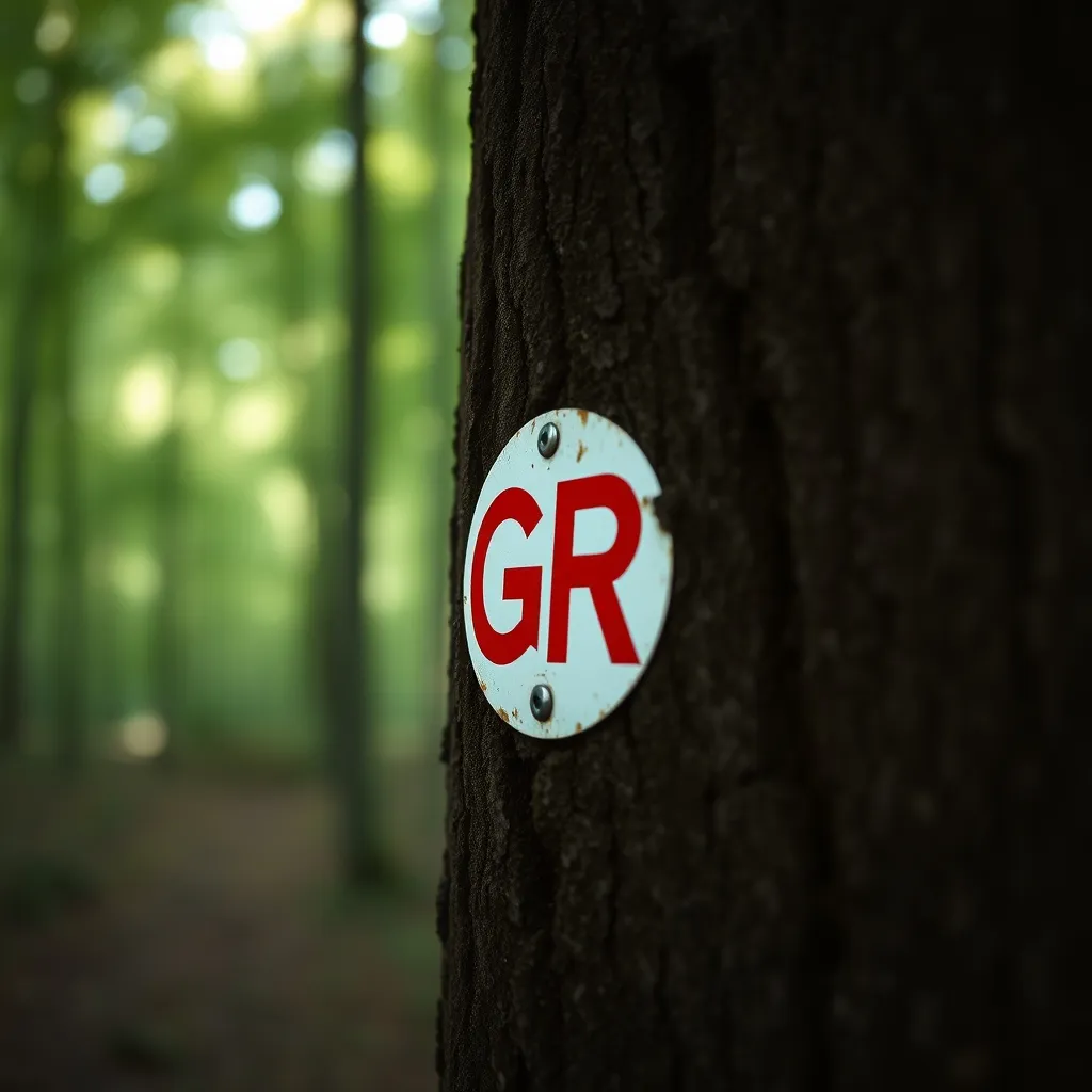 Balisage blanc et rouge caractéristique des sentiers de grande randonnée en forêt francilienne