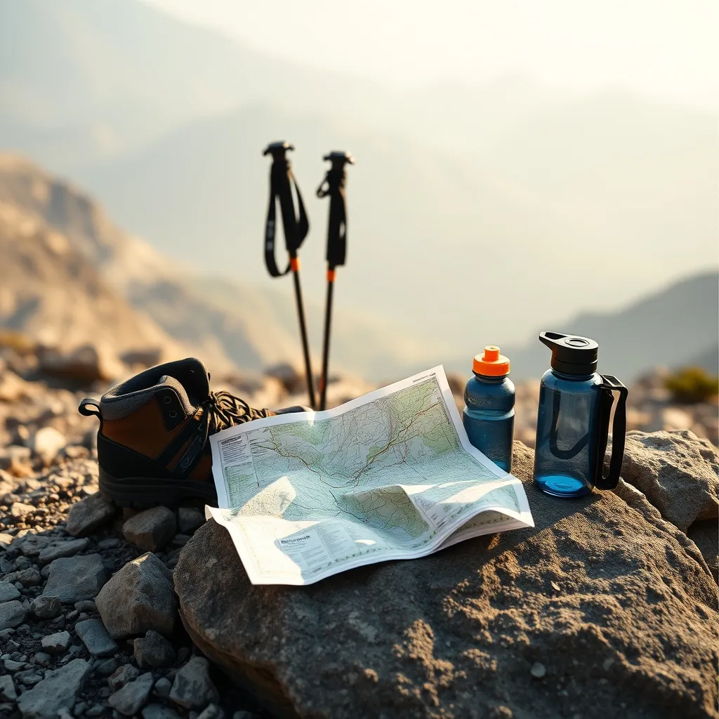 Équipement essentiel pour la randonnée en montagne : chaussures, bâtons et carte IGN