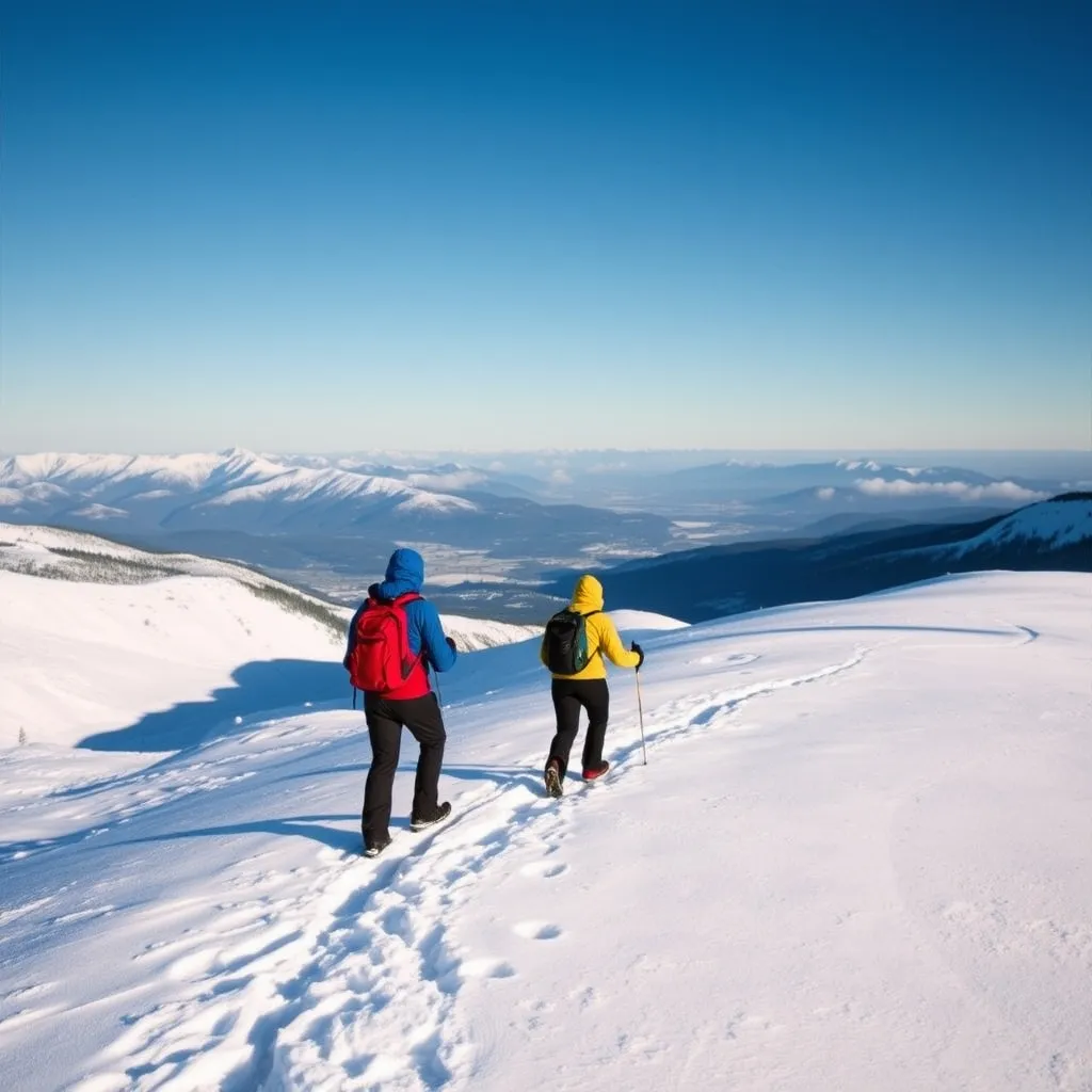 Randonnée raquettes sur les crêtes du Haut-Jura avec vue sur les Alpes