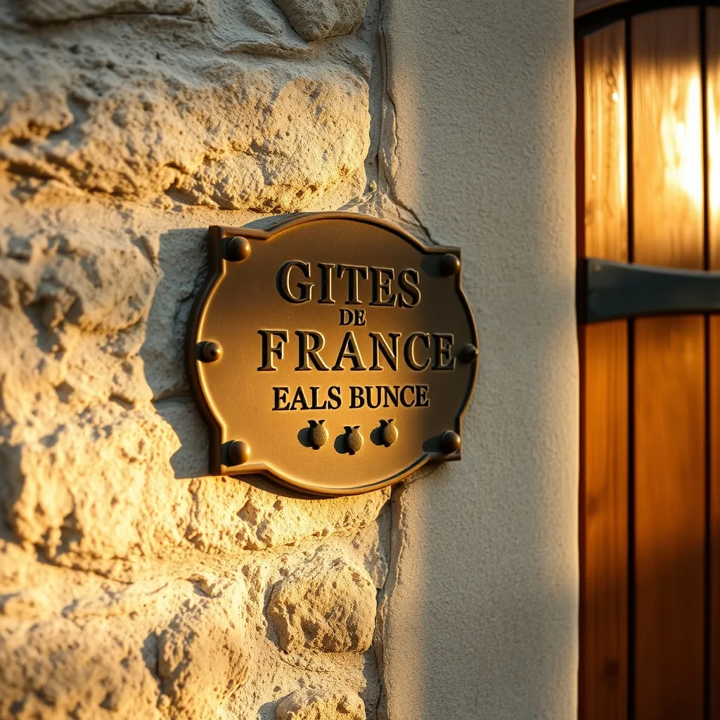 Plaque officielle Gîtes de France sur la façade d'un hébergement classé