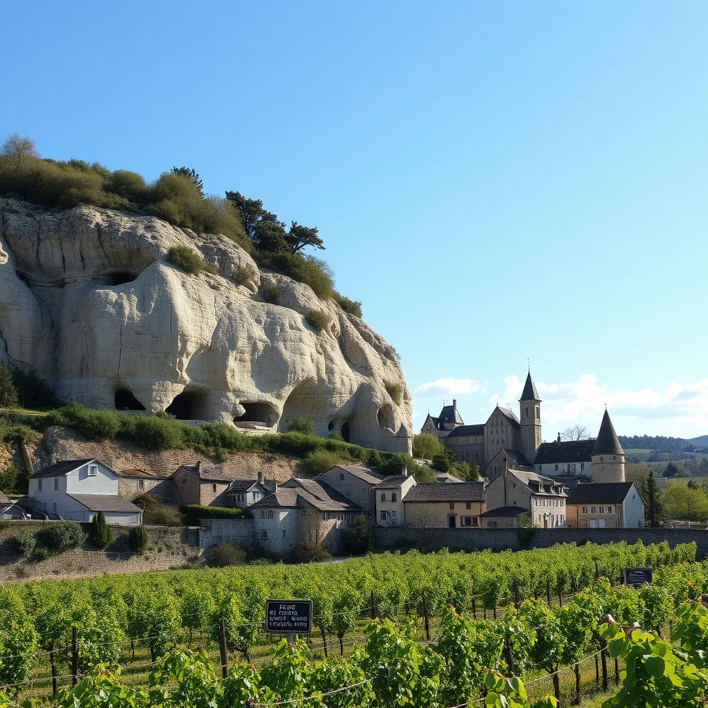 Coteau du Saumurois parsemé d'entrées de caves troglodytiques et de vignes