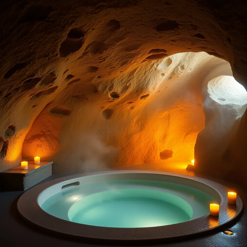 Jacuzzi privatif aménagé dans une cave troglodyte voûtée près de Saumur