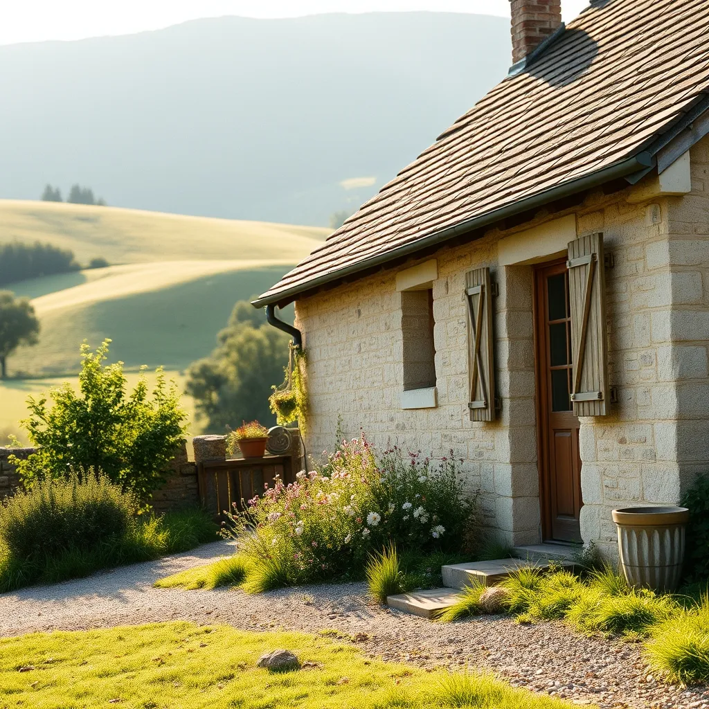 Gîte rural typique du Morvan en pierre de granit avec jardin fleuri