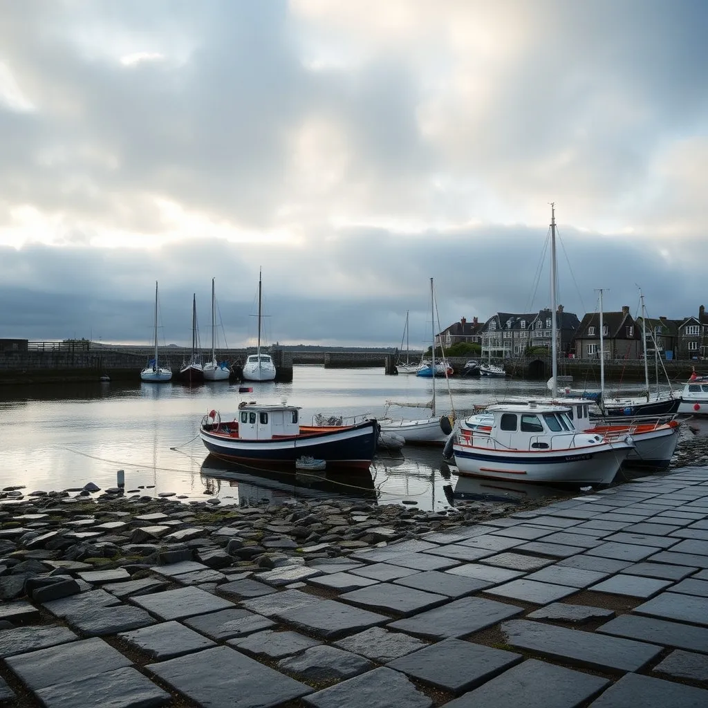 Le port de granit de Barfleur sous un ciel hivernal du Cotentin