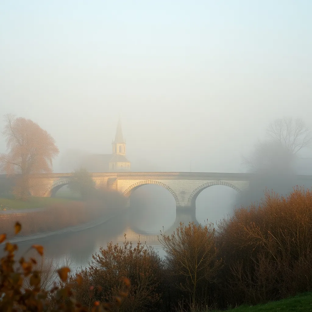 Brume matinale sur la Sarthe à Saint-Céneri-le-Gérei en automne