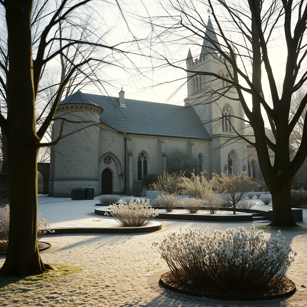 L'abbaye du Bec-Hellouin et son jardin givré en hiver