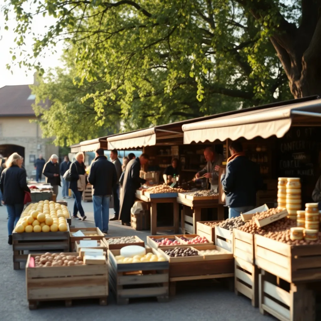 Le marché du samedi à Salignac-Eyvigues, une trentaine de producteurs locaux sous les platanes