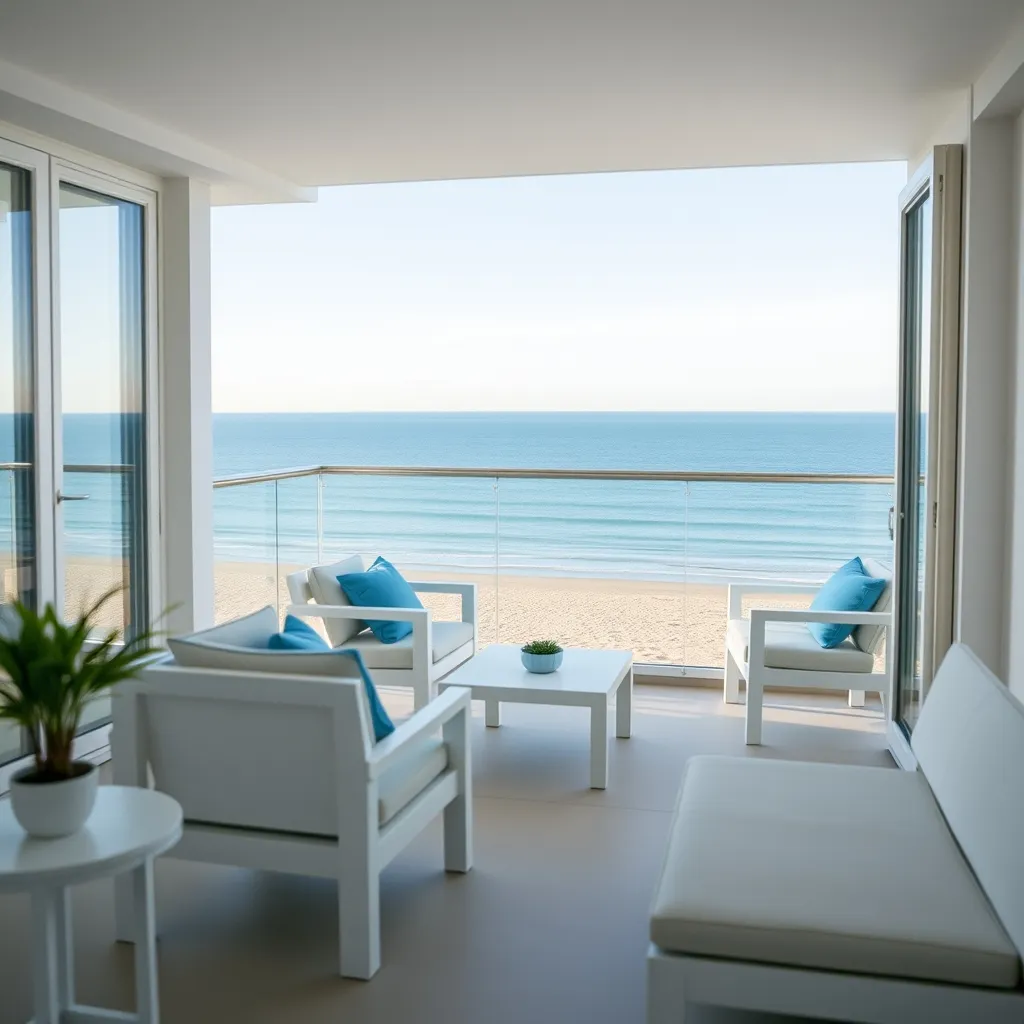 Balcon d'un appartement en résidence de tourisme face à la mer bretonne