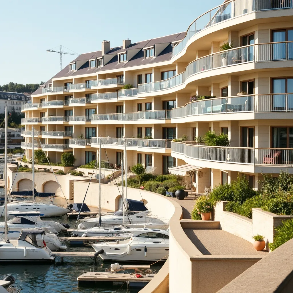 Les bâtiments de la résidence Port du Crouesty face au port de plaisance d'Arzon