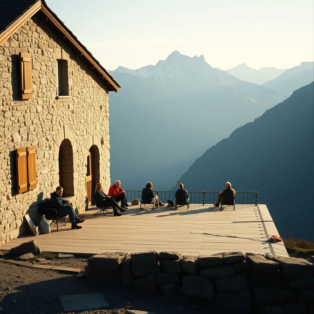 Pause méritée à la terrasse d'un refuge de montagne dans le parc des Écrins