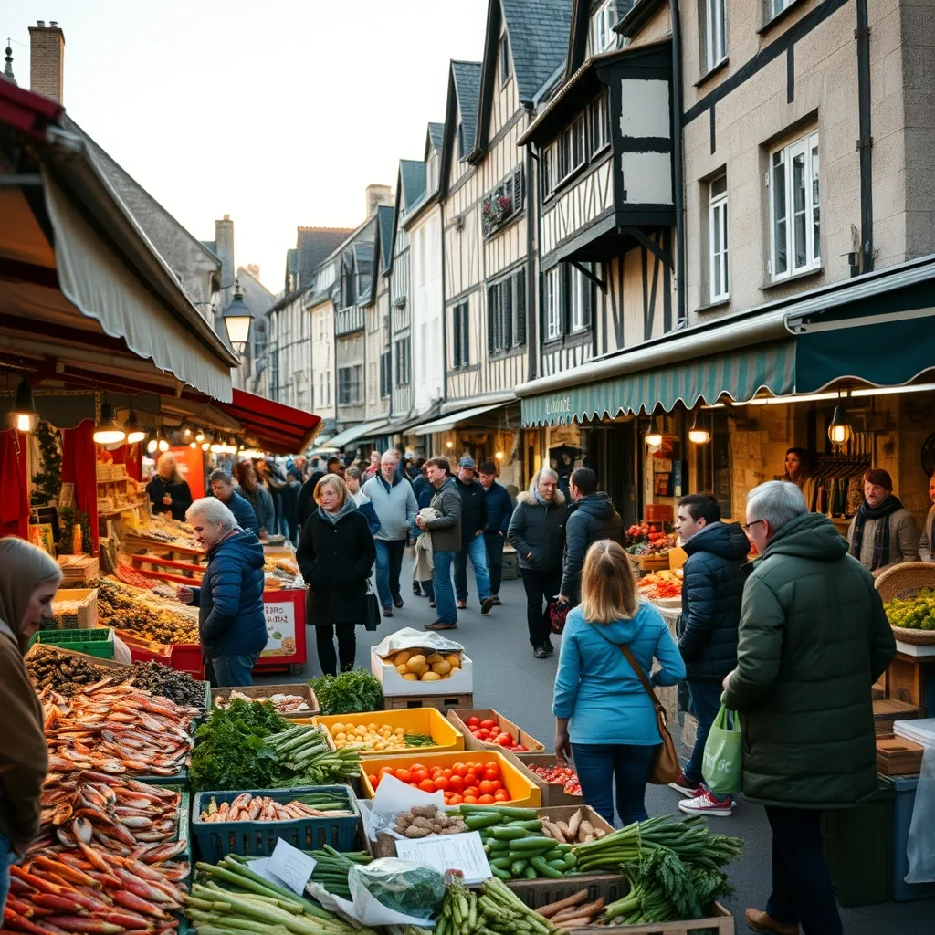 Un marché breton le samedi matin, entre fruits de mer frais et galettes artisanales