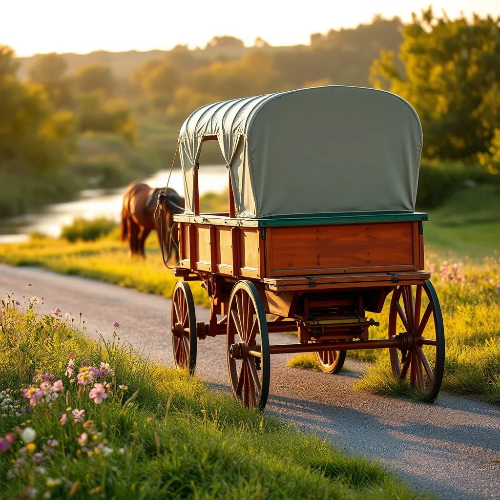 Roulotte hippomobile stationnée dans un pré : le rythme lent des vacances itinérantes