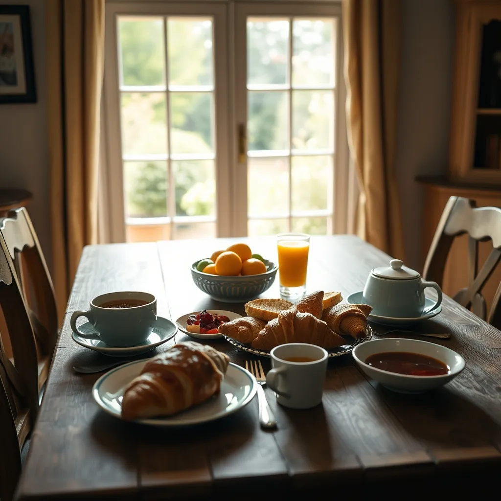 Petit-déjeuner servi dans une chambre d'hôtes près d'Autun