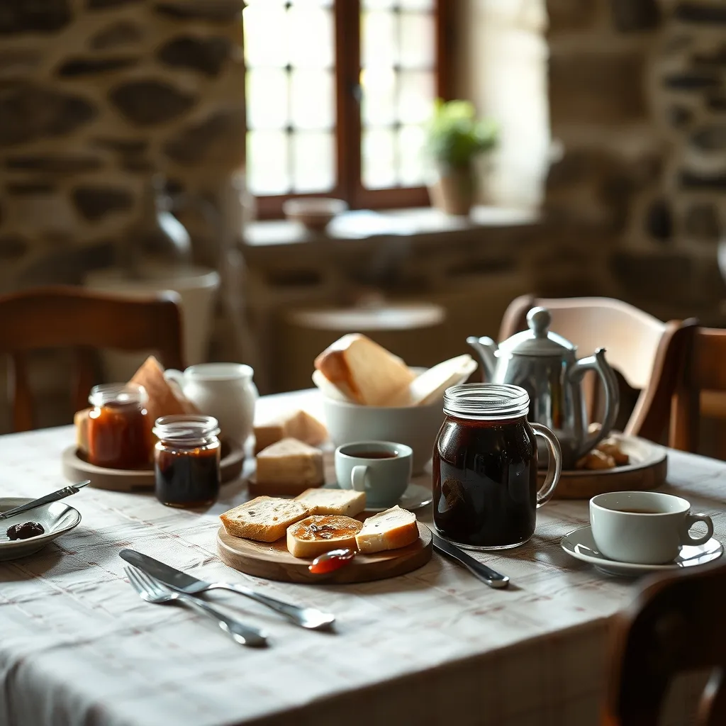 Petit-déjeuner maison en chambre d'hôtes avec produits locaux d'Auvergne