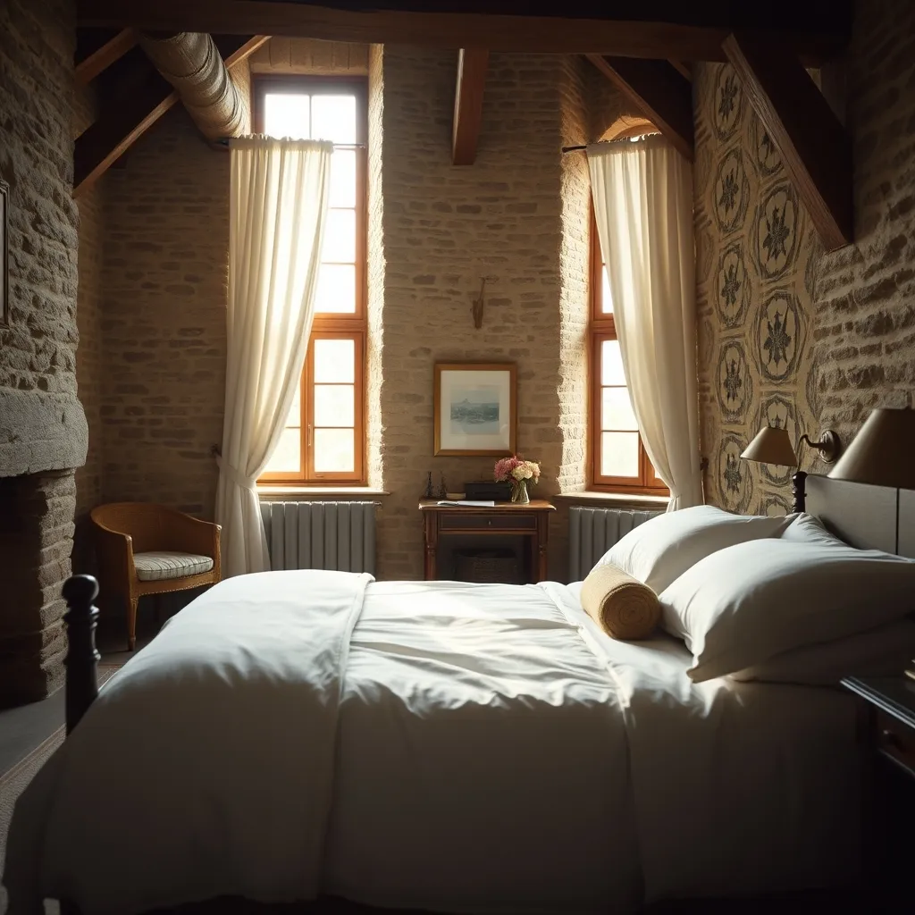 Chambre d'hôtes décorée avec soin dans une bâtisse normande en pierre de Caen