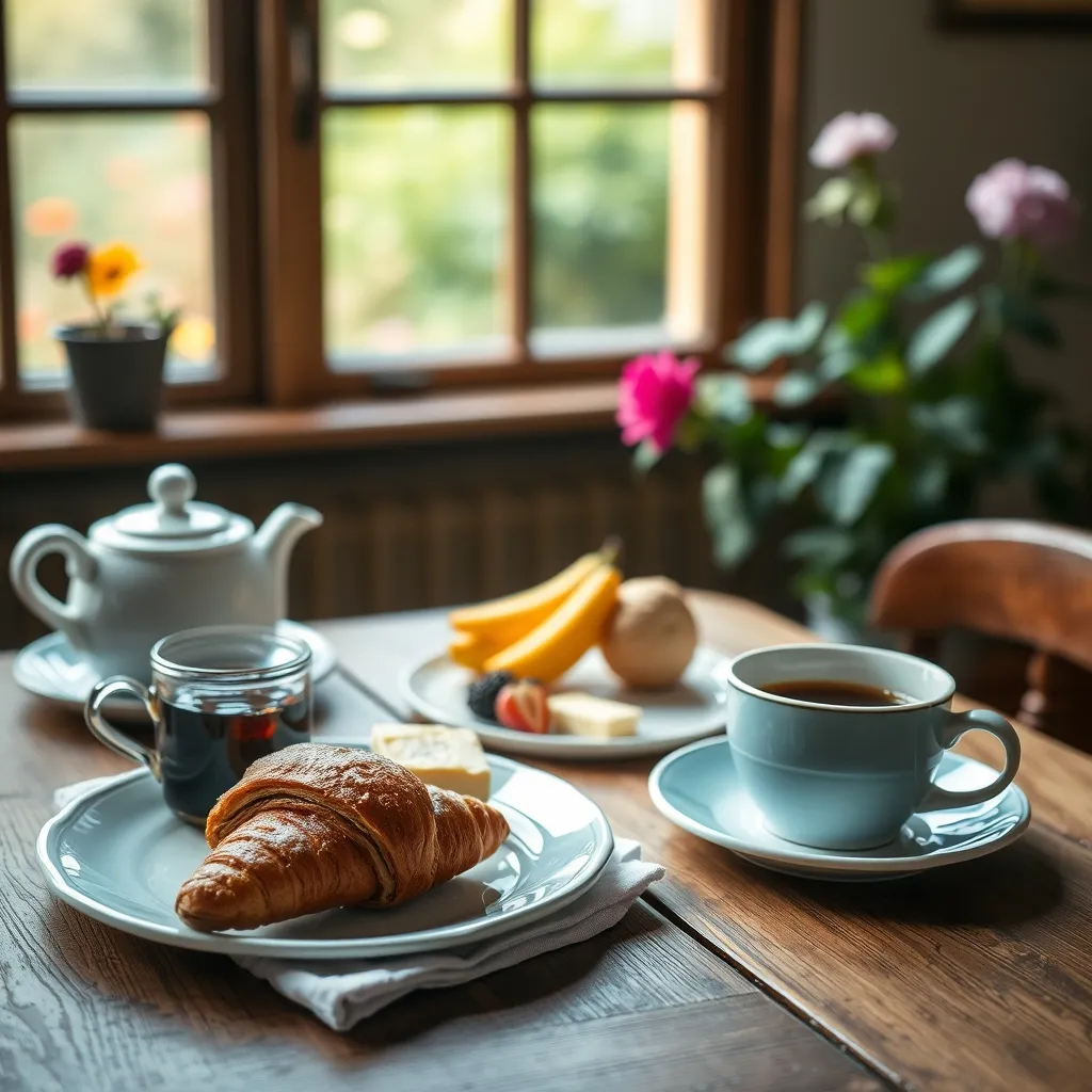 Petit-déjeuner fait maison servi en chambre d'hôtes, avec produits locaux bretons