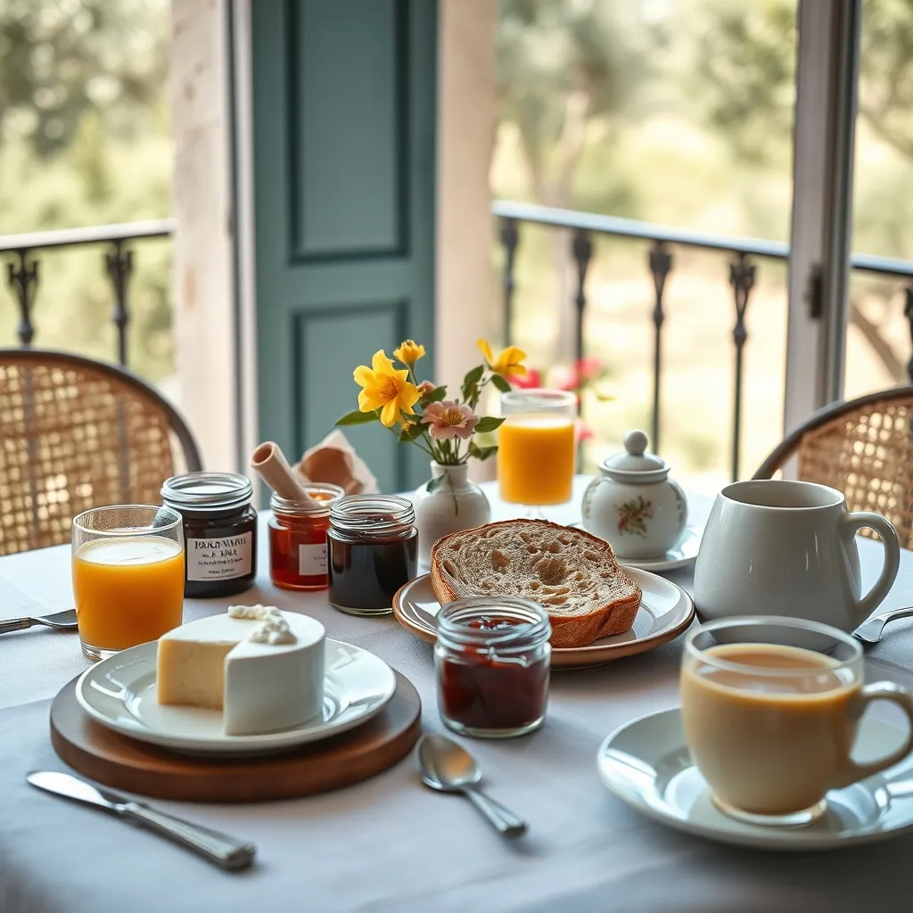 Petit-déjeuner servi en terrasse avec des produits locaux de la Drôme