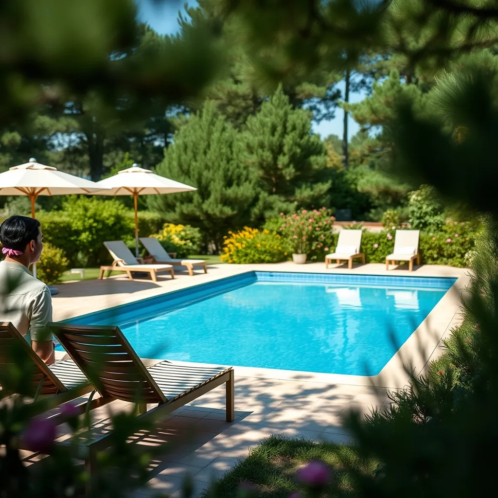 Piscine privée dans le jardin d'une chambre d'hôtes landaise
