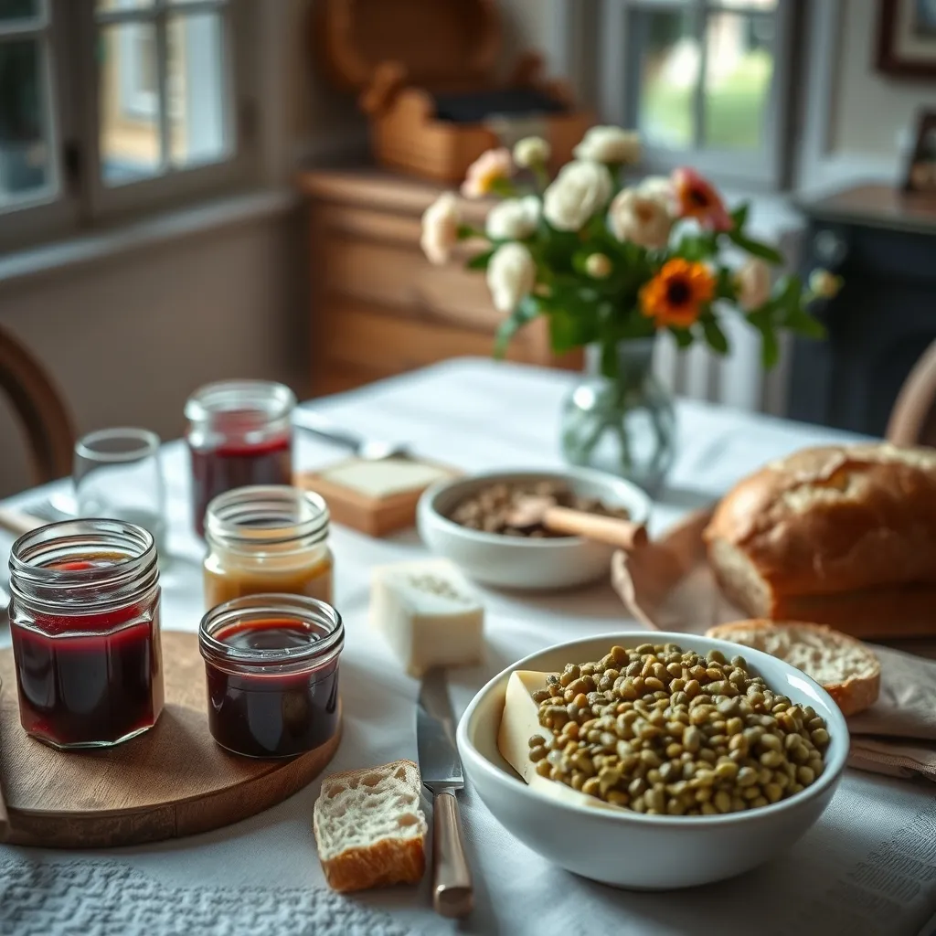 Petit-déjeuner maison avec produits du terroir du Velay servi en chambre d'hôtes