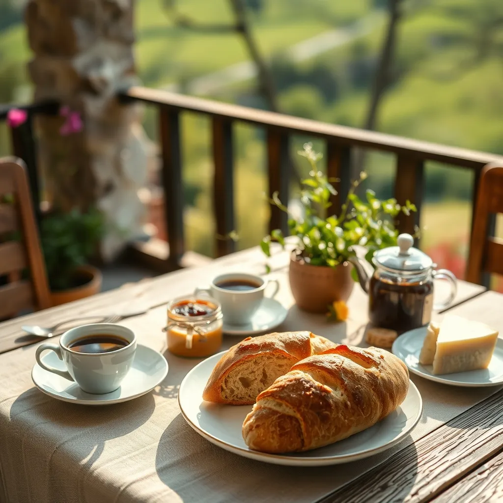 Petit-déjeuner servi en terrasse avec vue sur la vallée du Tarn