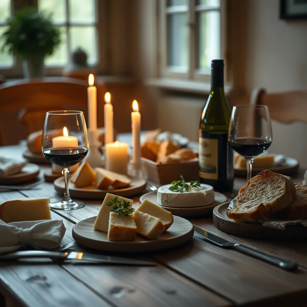 Table d'hôtes auvergnate avec truffade, fromages locaux et vin de la région