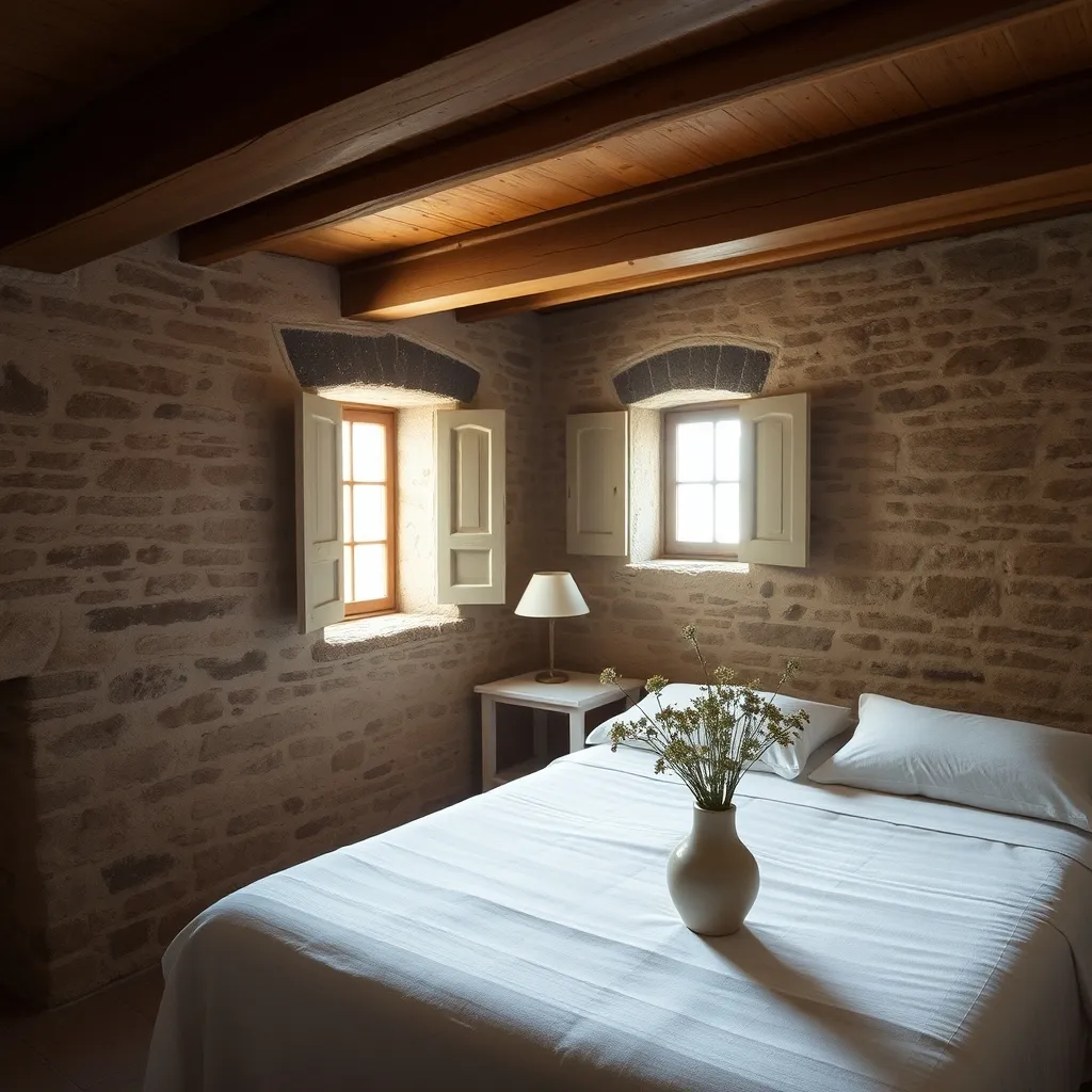 Chambre d'hôtes typique du Quercy avec pierres apparentes et poutres en chêne