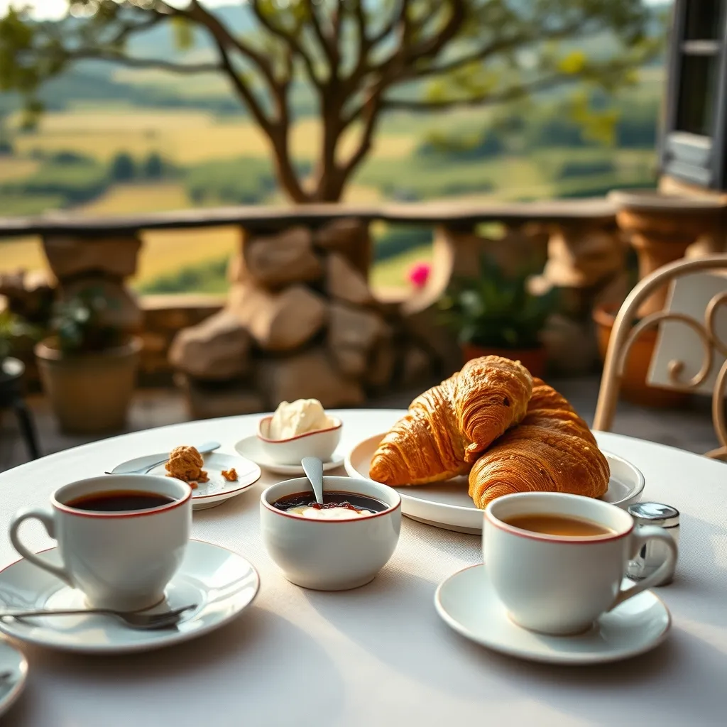Petit-déjeuner en terrasse avec cabécou fermier et confitures maison du causse