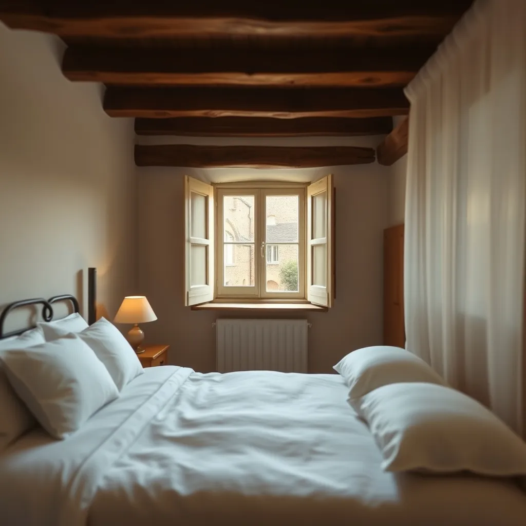 Chambre d'hôtes de charme avec poutres apparentes dans une maison normande