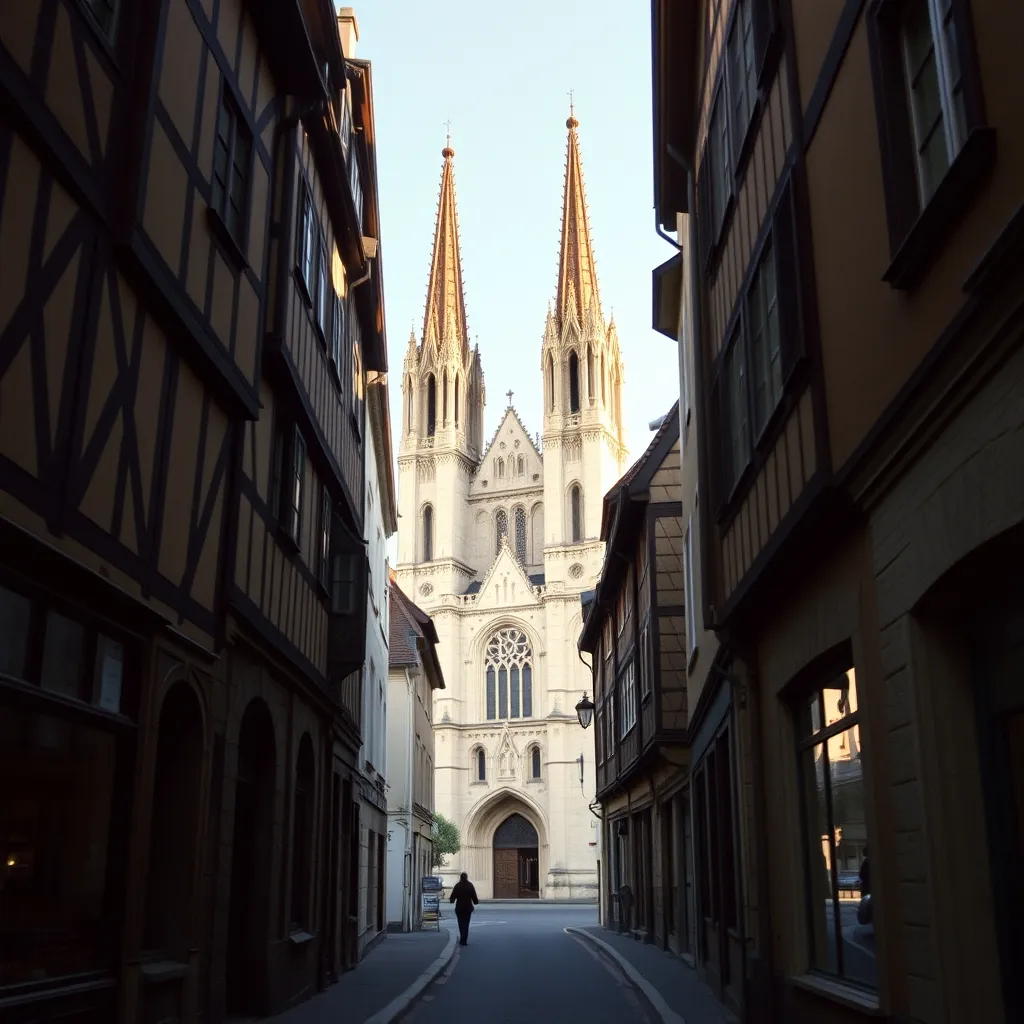 La cathédrale de Rouen vue depuis les ruelles médiévales du centre-ville