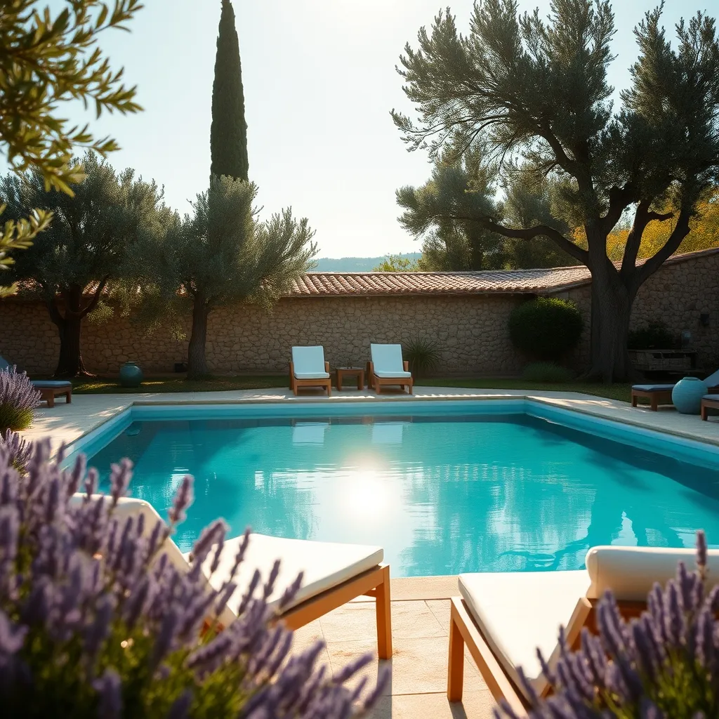 Piscine d'une chambre d'hôtes nichée dans la campagne vaisonnaise entre oliviers et lavande