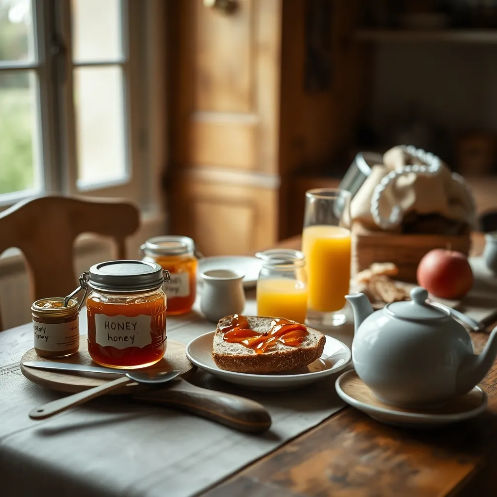 Petit-déjeuner aux produits locaux dans une chambre d'hôtes marquée Esprit Parc National