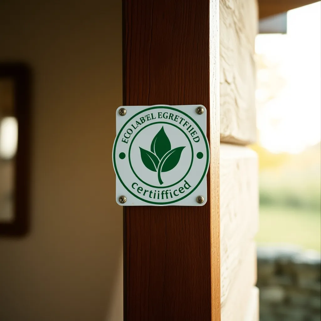 Plaque de certification environnementale à l'entrée d'un gîte labellisé
