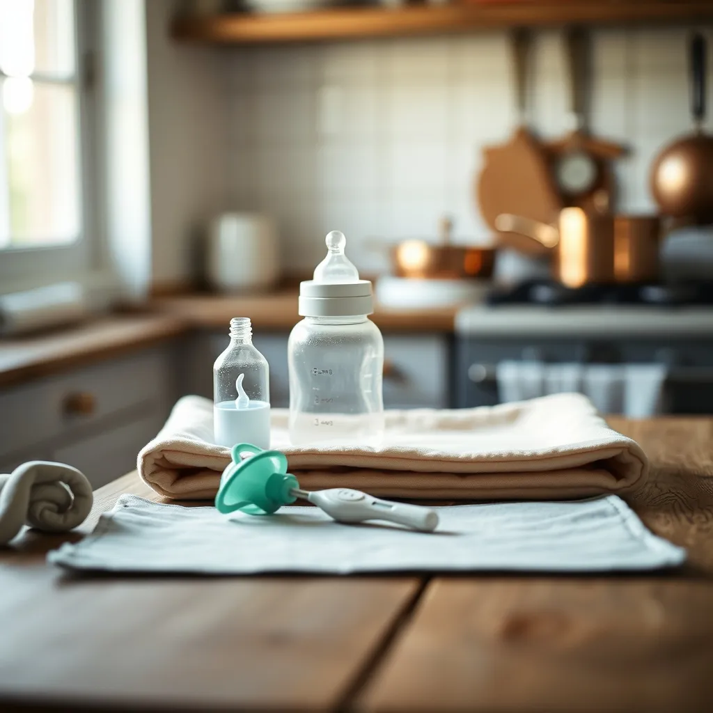 Les indispensables de puériculture organisés dans la cuisine du gîte