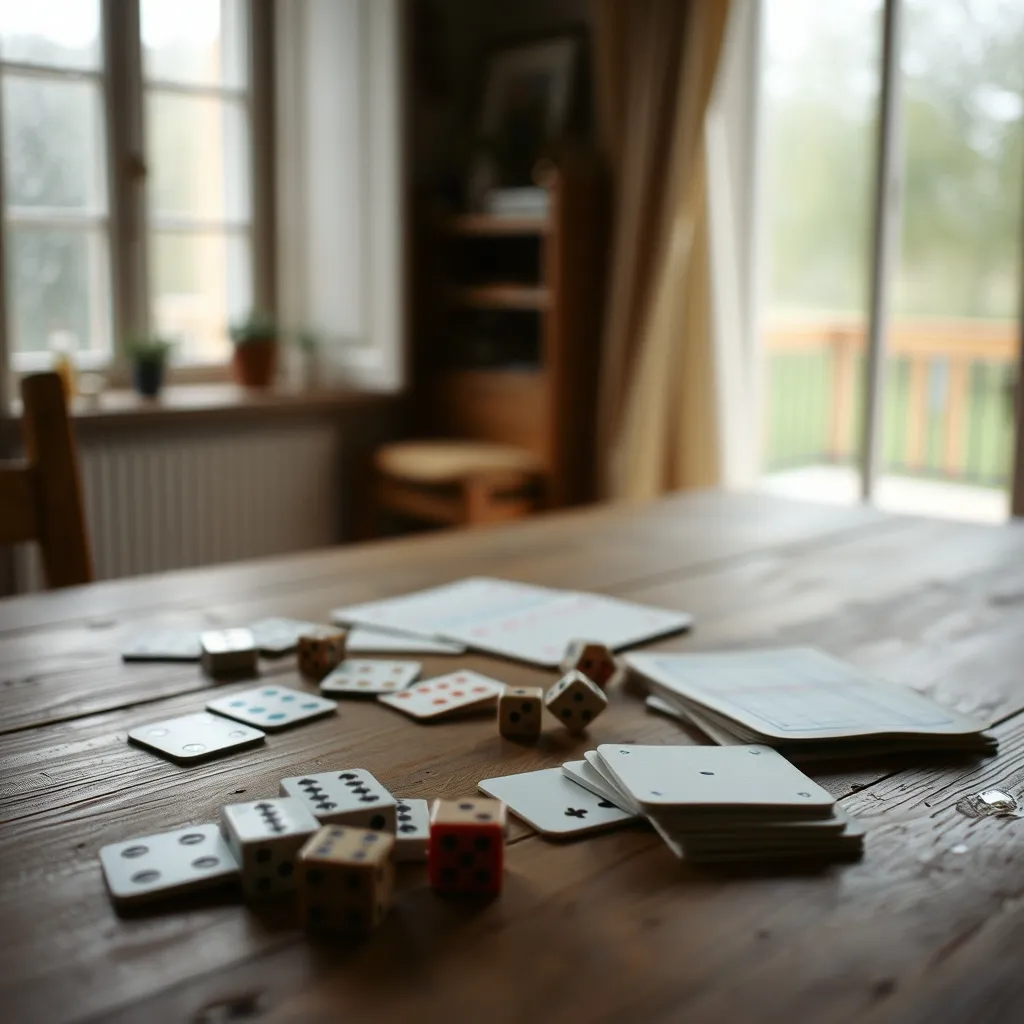 Jeux de cartes et feuille de scores sur la table d'un gîte normand