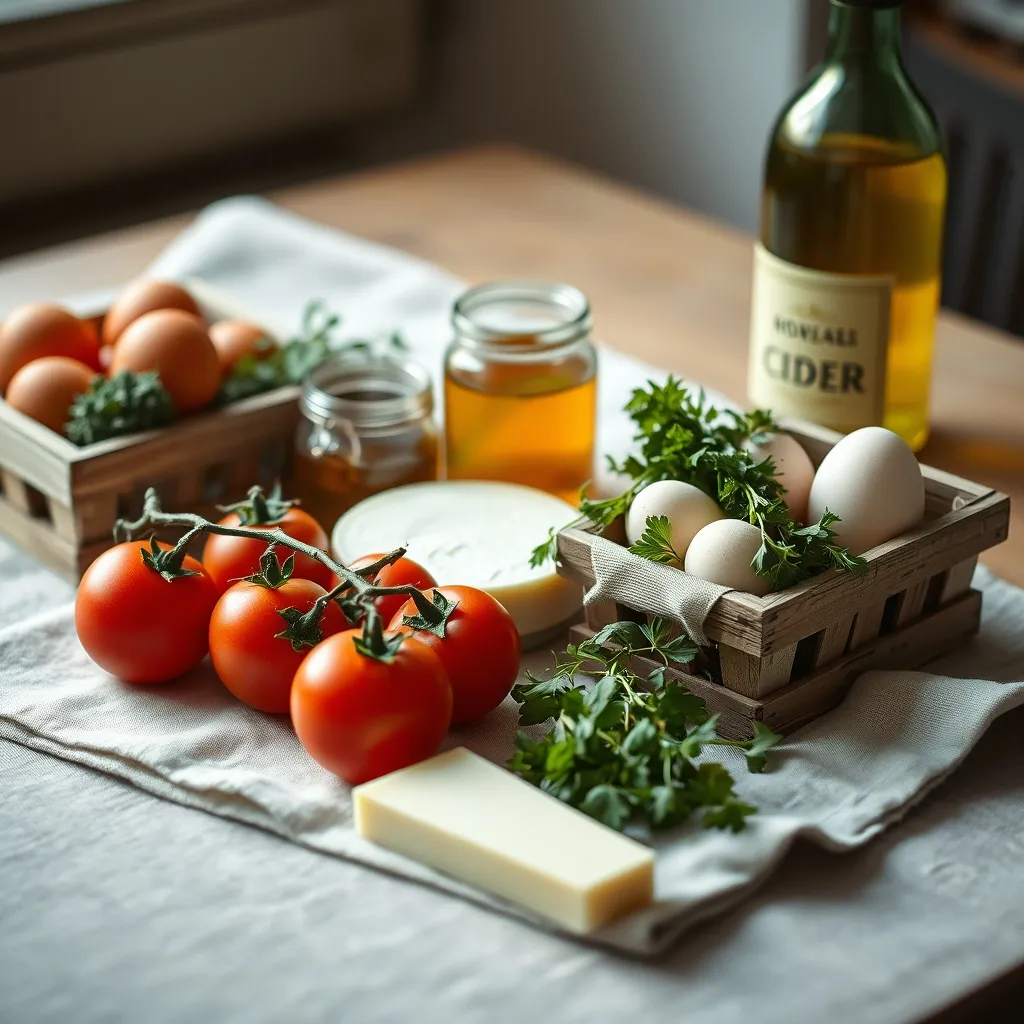 Produits de saison typiques d'un panier fermier estival en gîte rural