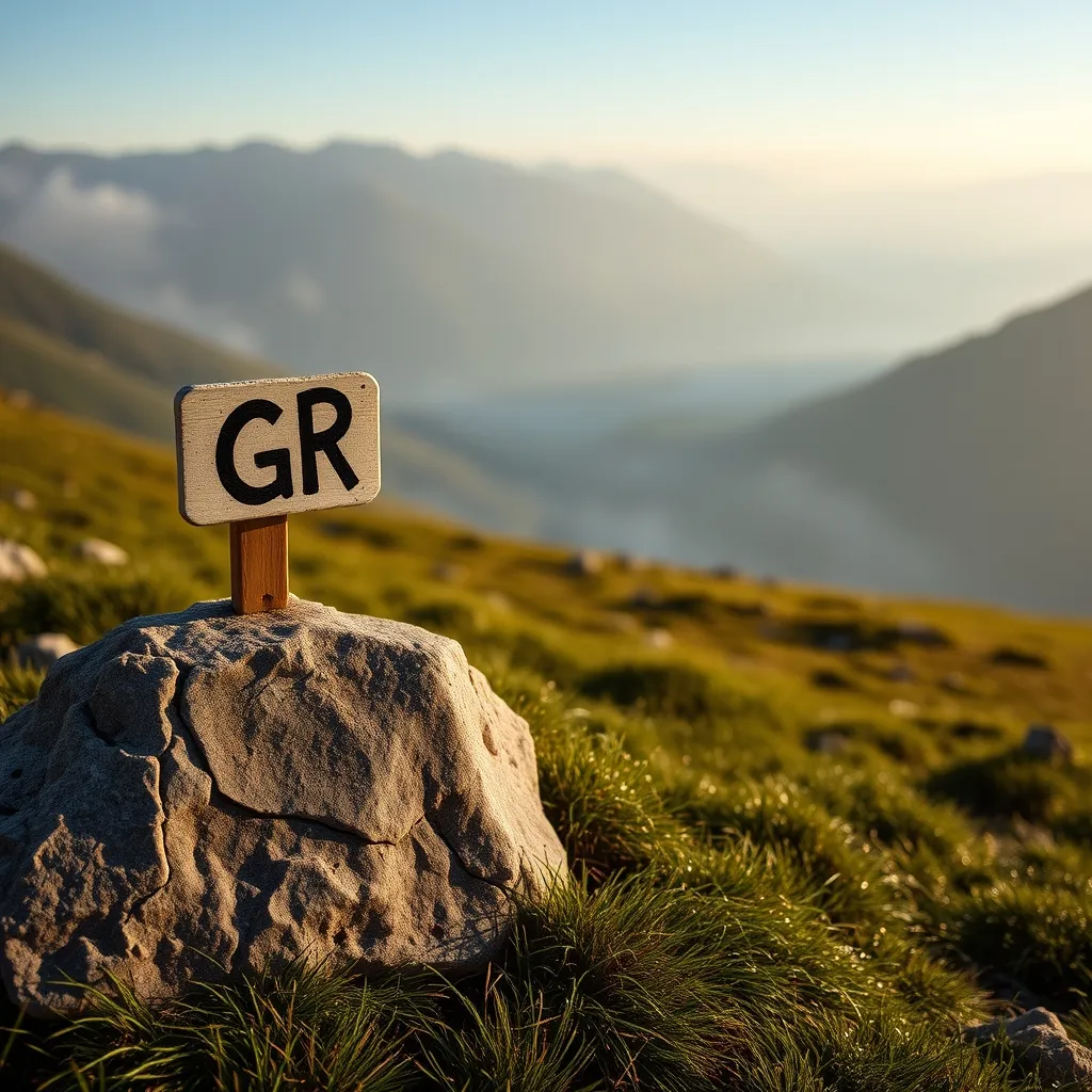 Balisage GR sur le sentier au petit matin, départ d'une nouvelle étape d'itinérance