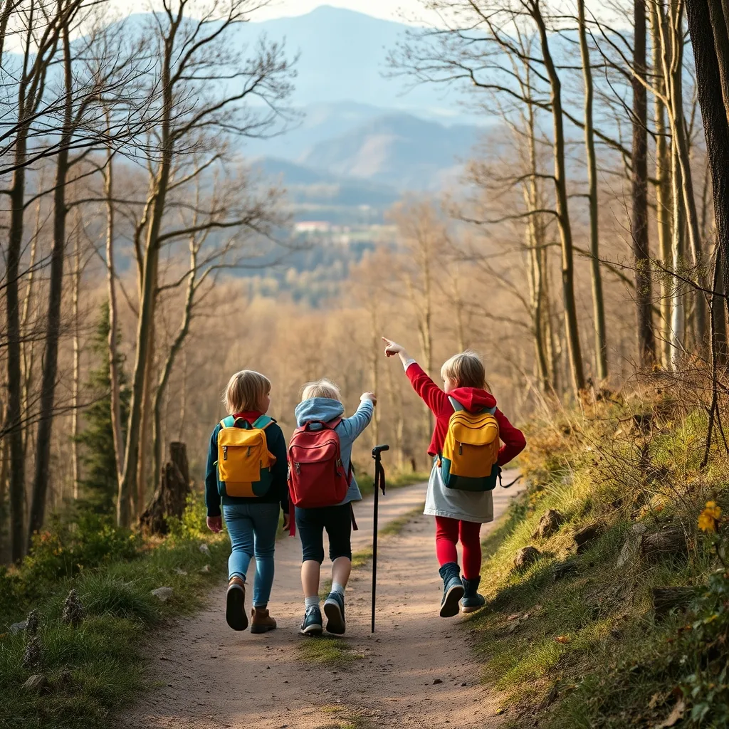 Randonnée en famille dans un parc naturel, activité phare du tourisme vert