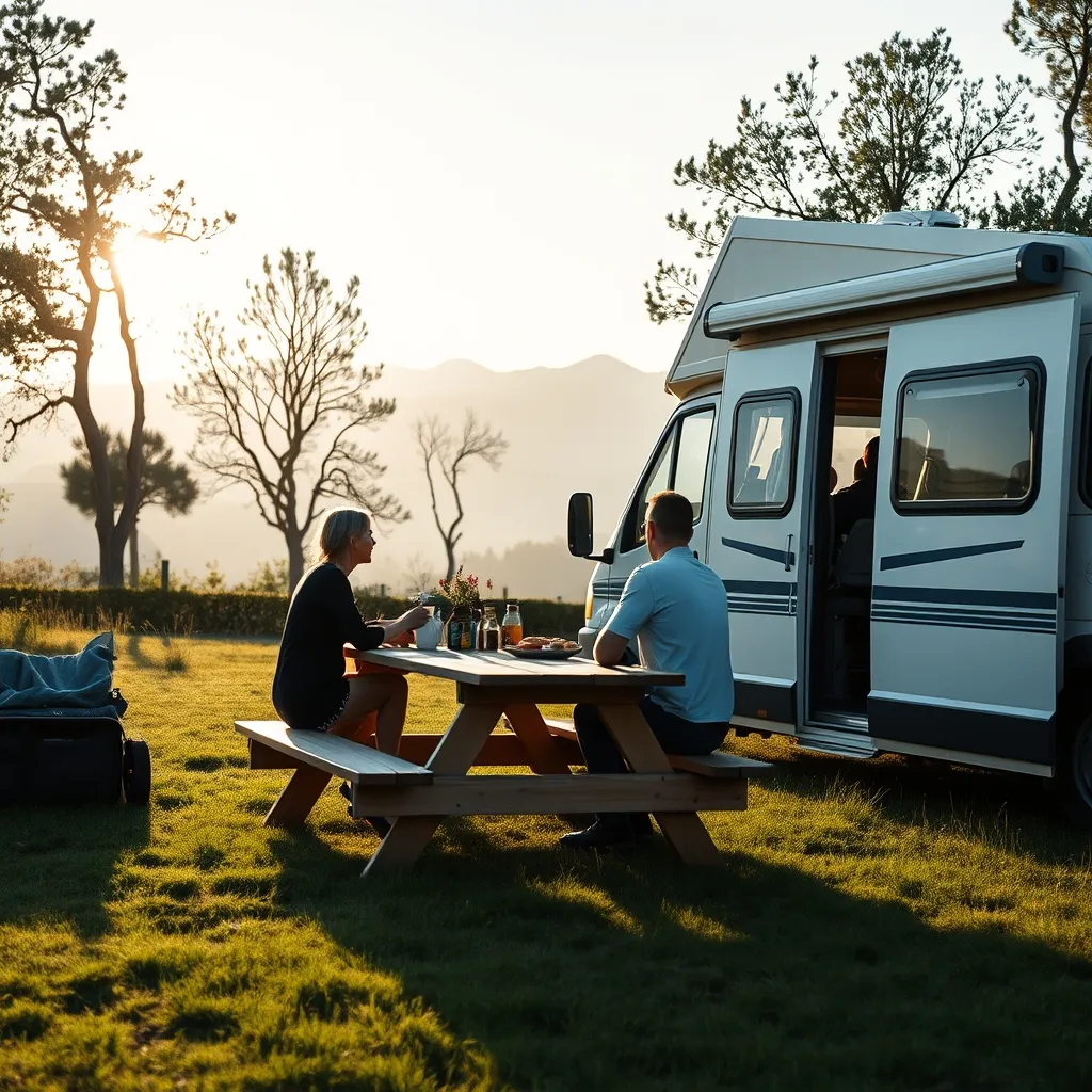 Un fourgon aménagé installé sur l'un des six emplacements du camping Carrique