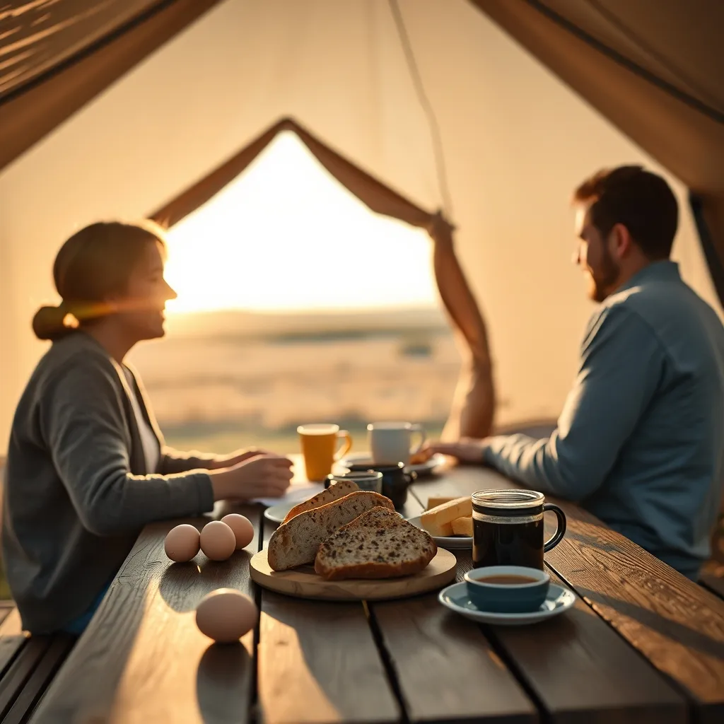 Petit-déjeuner avec les produits fermiers, l'un des plaisirs du camping à la ferme en Vendée