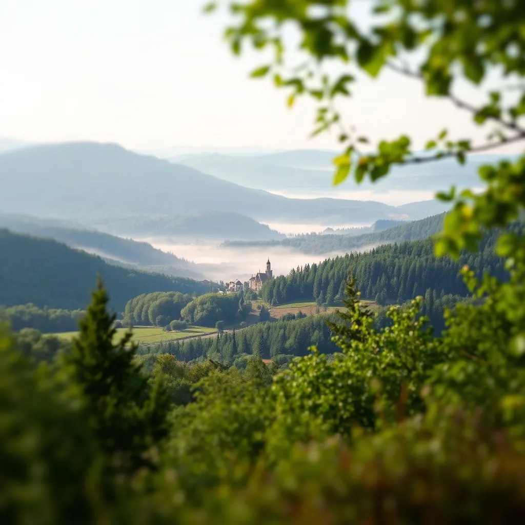 Vue panoramique sur les vallées verdoyantes de la Corrèze depuis un plateau boisé