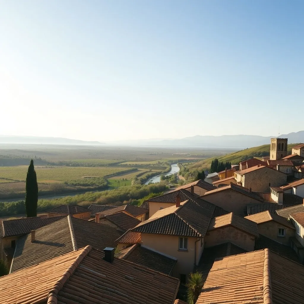Vue panoramique sur les toits de Nyons et la vallée de l'Eygues depuis les hauteurs de la ville