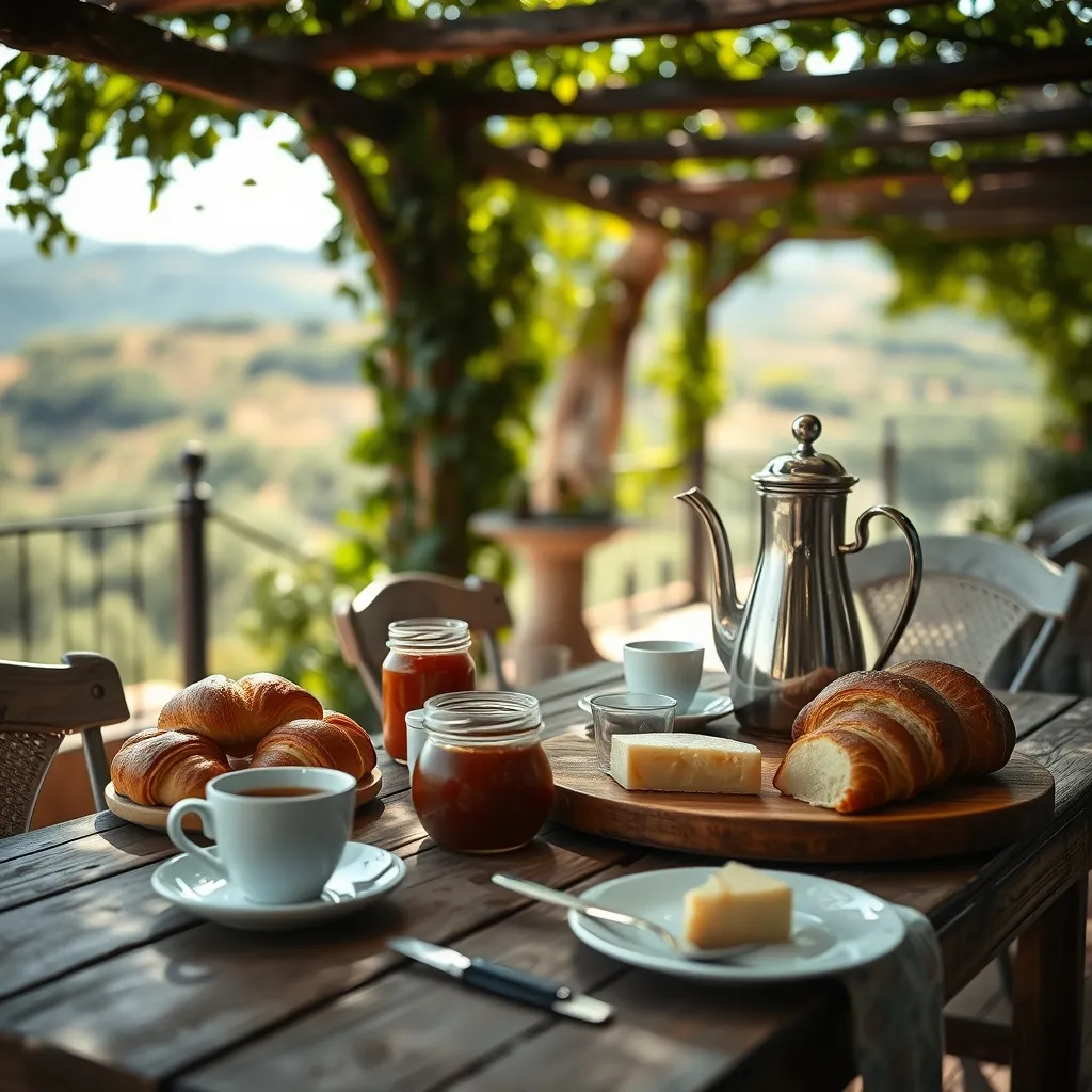 Petit-déjeuner servi en terrasse dans une chambre d'hôtes ardéchoise