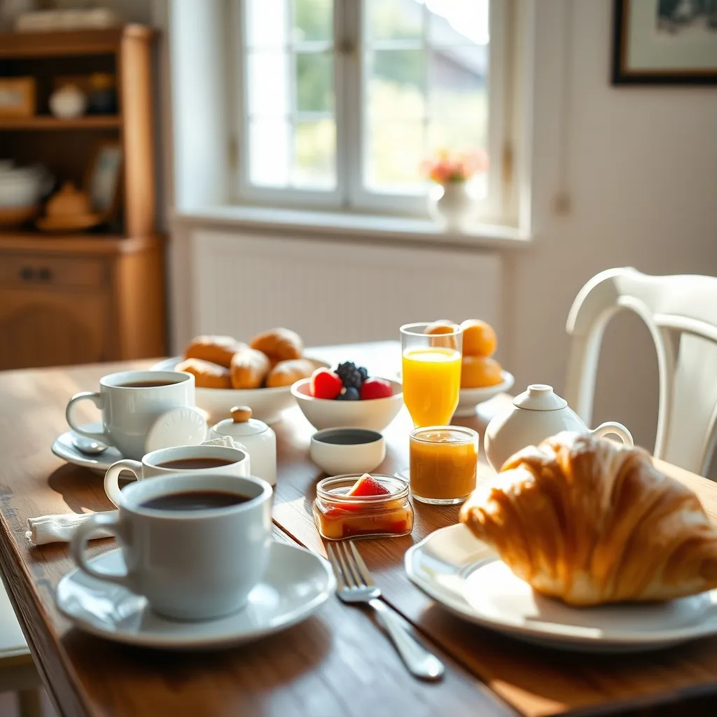 Petit-déjeuner maison servi avec des produits locaux du Boulonnais